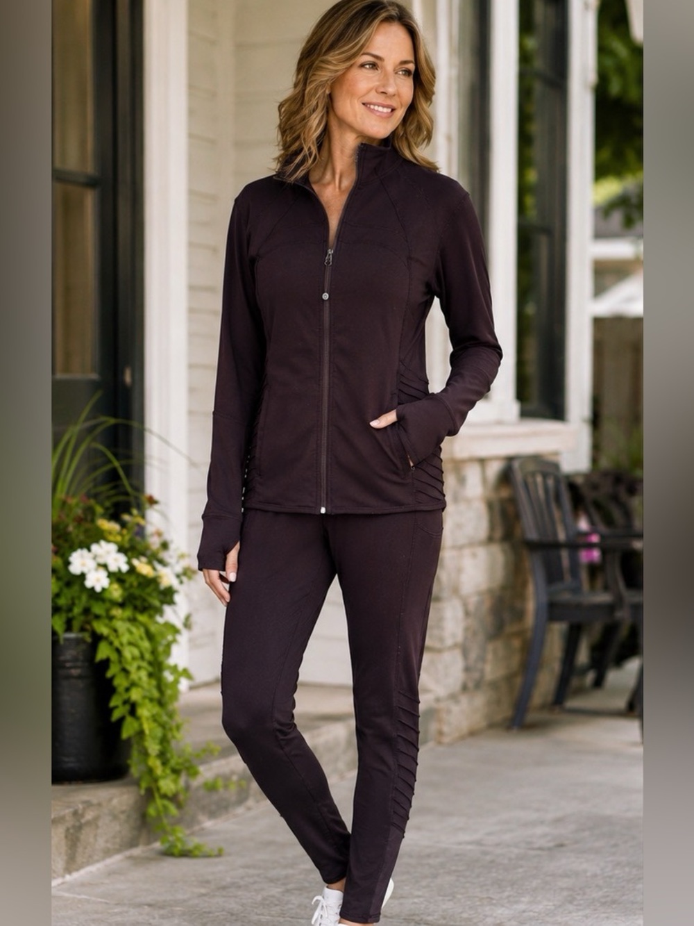 Tangerine Purple Athletic Jacket & Leggings Set M Thumbhole Activewear

Descript